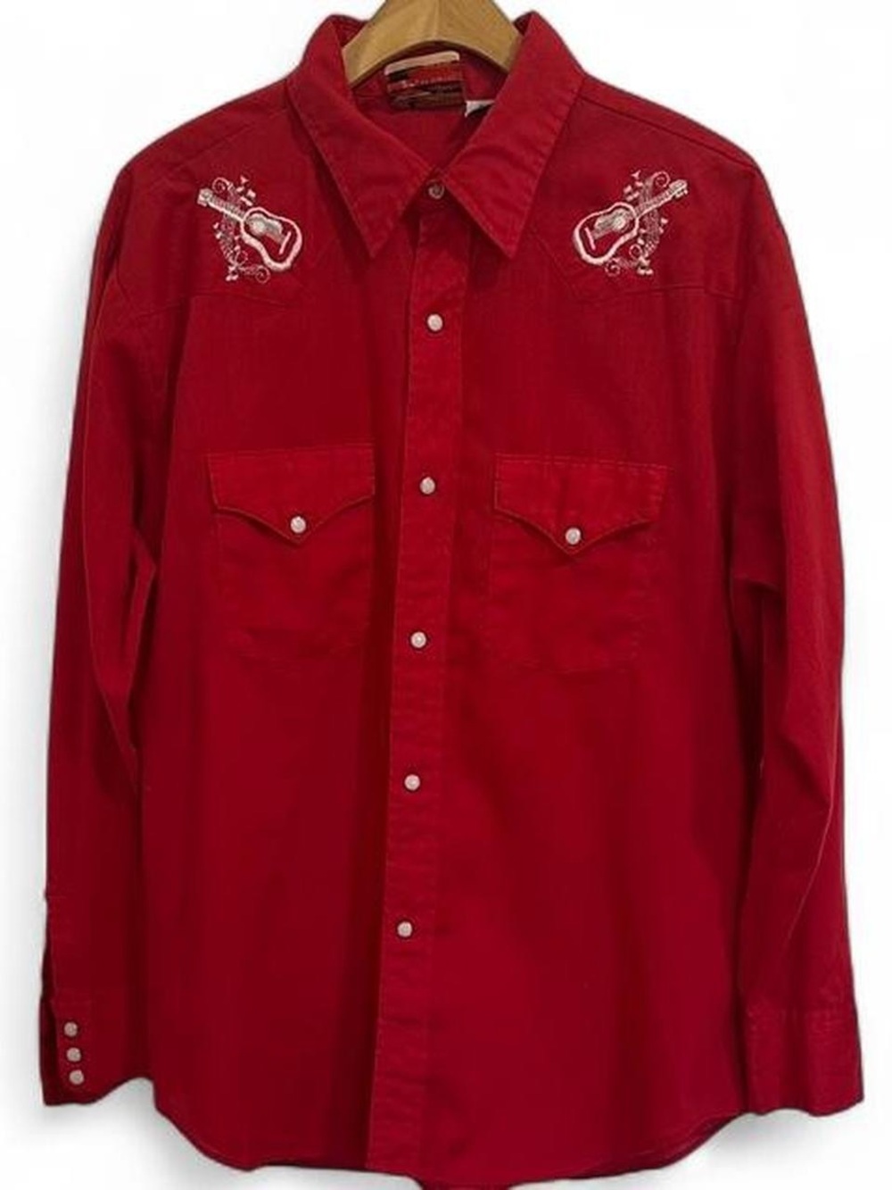 Vintage Red Long Sleeve Snap Button Down Shirt with Western Embroidery - Size XL - Picture 2 of 10